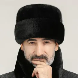 Berets Winter Hat For Men Fur Caps Ear Protect Thick Warm Hats Scarf Father Grandfather Cotton Cap