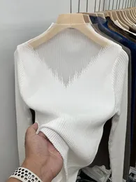 Autunno e inverno moda maglia cuciture pullover top donna maglione dolcevita ispessito maglia con fondo camicia 240103