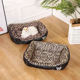 Leopard łóżka hodowla ciepłe łóżko dla małych średnich psów oddychające psa House zmywalne szczeniąt Sofa Pet Mata Mata CAMA Perro 240102