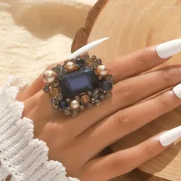 Cluster Rings Luxury Baroque Pearls Crystal Geometric For Women French Style Open Midi Finger Anillos Wedding Party Jewelry Gift