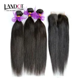 wefts 페루 페루 스트레이트 처녀 인간 머리카락은 클로저 4pcs/lot 가공되지 않은 페루 모발 직조 묶음 레이스 클로저 무료/m