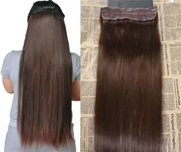 Whole Real Remy Human Hair 4 Dark Brown One Piece Clip in Hair Extensions with 5 clips Slik Straight Clip on Extension 70g1967731