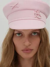 Marca de design de luxo boné octogonal para mulheres senhoras letras militar rosa sboy chapéu monograma embelezado padeiro menino 240103