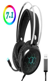 Professional 71 Gaming Headset Luminous Headones مع Microphone Gamer Sound USB Wired for Xbox One PS4 PC Computer RG8049740