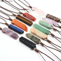 Pendant Necklaces CSJA Healing Crystals Necklaces Irregular Natural Stone Slice Pendant Necklace Pink Quartz Labradorite Tiger Eye Jewelry H090