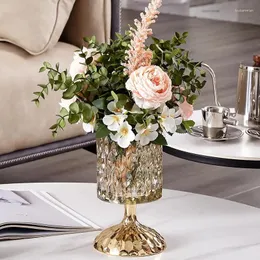 Vasos hidropônico vaso de vidro de ouro decoração estética moderna alto grande design transparente floreros luxo decoração de casa wk50va