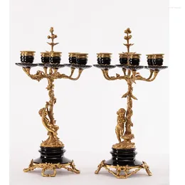 Candle Holders europeiska klassiska bordsskivor med mässing Ljusstake Par Craft Angel Staty Black Holder for Home Decor