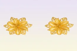 Stud 24k Gold Color Stud örhängen för kvinnor Fina smycken Vintage Hollow Flower Earring For Wedding Present Gold Color Jewelry SH4244849