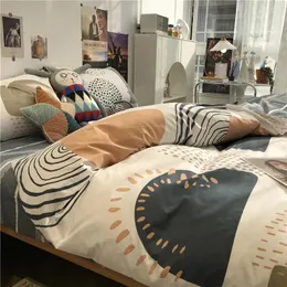 Conjuntos de cama Ins Nordic Simples Apartamento Cama Conjunto de Quatro Peças Todo o Algodão Puro Quilt Cover Men's Three-Peça 1.5m Folha Artística