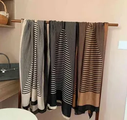 سويد العلامة التجارية TOTEM Stripe Simple Design 100 Cotton Long Silk Shawl Luxury Women Scarves Stole for Neck9221038