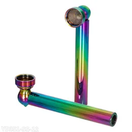 12st Metal Glass Pipe Bright Color Round Head Cigarettrör med rostfritt stål Mesh Displaybox Cigaretttillbehör Partihandel