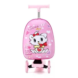 Suitcases Suitcases Cute Cartoon Kids Scooter Suitcase On Wheels Lazy Trolley Bag Children Carry Cabin Travel Rolling Luggage Skateboard Gif