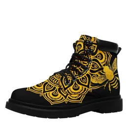 CoolCustomize Custom Elephant Theme Busy Bee Lady Ankle Boots utskrift Namn Nummer Logo Wording Personlig läder LACE UP Combat Waterproof Winter Booties