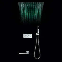 Głowy Luksusowe LED Lekkie opady deszczu 304 SUS Showerhead 30 cm zagłębiony sufit mosiądz mosiężne kran prysznicowy