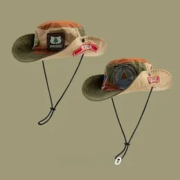 Cappello da pescatore per bambini e adulti Protezione UV Retro American Western Cowboy Escursionismo Pesca Cappellino da spiaggia Panama a tesa larga 240103