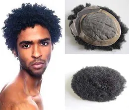 Män kort hårklipp 6 -tums svart färg högkvalitativ spets framför afro curl toupee för svart 2392389
