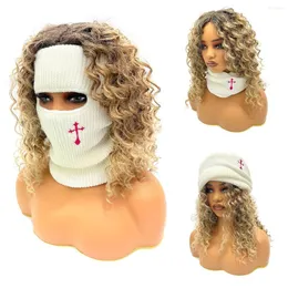 Berets um buraco bordado logotipo três métodos de uso maneira lenço de malha máscara de esqui para mulheres de cabelo longo ou estilo hip hop balaclava de malha