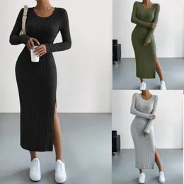 Yeni Moda Tasarım Kadınlar Uzun Kollu Bölünmüş Örgü Tek Omuzlu Gece Elbise Gece Kulübü Kentsel Seksi Bodycon Hollow Uzun Etekler Artı Boyut S-5XL