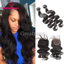REFTS Virgin Hair Weave 100 Extensions Indian Hish Hair Extensions Natural Color Body Wave 2PCS Hair Wafts 1PC Closure 4 x4 Cull