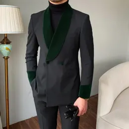 Shawl Collar Formal Dress Blazer Velvet Splicing Suit Two Piece Wedding Party Groom Banquet Slim Costume Homme Mariage 240103