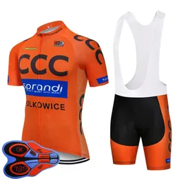 세트 CCC 팀 자전거 자전거 짧은 슬리브 유니폼 턱받이 반바지 세트 2021 여름 퀵 드라이 남성 MTB 자전거 유니폼로드 레이싱 키트 야외 S