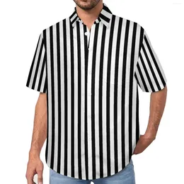 Мужские повседневные рубашки, классическая полосатая свободная рубашка, мужские черно-белые гавайские блузки с коротким рукавом на заказ для отпуска, большие блузки Y2K