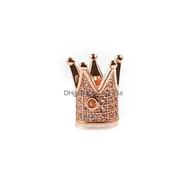 Anslutningar Black Sier Micro Zircon Rhinestone Crown Pärla för armband Making9224231 Drop Leverans smyckesfyndkomponenter DH4XH
