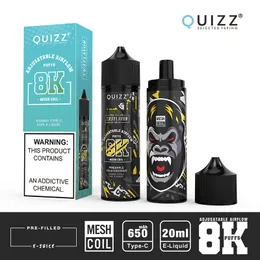 QUIZZ QD62V2 8000Puffs Dispositivo a barra monouso Flusso d'aria regolabile Vaporizzatore Penna Mesh-Coil 20ml Pod preriempito 650mAh Dispositivi ricaricabili