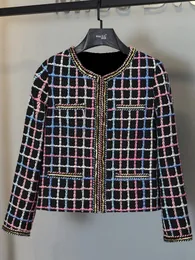 Herbst Winter Mode Frauen Hohe Qualität Mehrfarbig Plaid Tweed Mantel Weibliche Casual Chic Oberbekleidung Jacke 240102