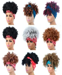 Afro Kinky Curly Syntetyczne peruki na głowę Symulacja ludzkie włosy Perruques de Cheveux Humains with Head Bang Mrheadband0018081651