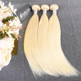 Wefts oöverträffad kvalitet 613 Blond mänskliga hårbuntar Brasilianska Remy Virgin Hair Sleek raka förlängningar Weft Bellahair 3 Buntle 12
