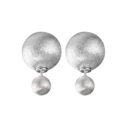 Stud 925 Sterling Sier Frosted Round Ball Back Hanging Earrings For Women With Simple Personality Premium Drop Delivery Jewelry Dht2P