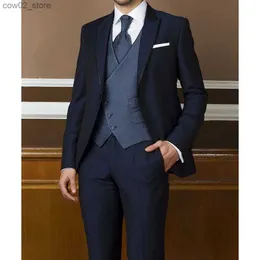 Męskie garnitury Blazery Pełny garnitur męski Nowy moda szczyt Lapel jeden przycisk męski Blazer Business Casual Groom Wedding Tuxedo Suit Slim Fit 3 -częściowy zestaw Q230103