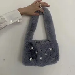 Zimowe królicze włosy luksusowe designerskie torebki Diamentowe wełniane podniszczanie damskie torby rąk ręka