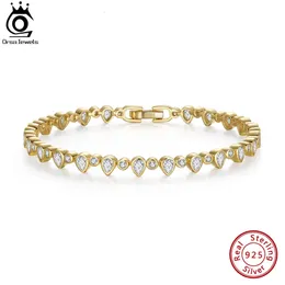 ORSA JEWELS Shiny 14K Gold Tennis Bracelet Pear Cut Cubic Zirconia for Women 925 Sterling Silver Luxury Jewelry SB180 240104