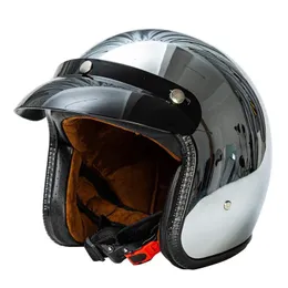 Helmets Open Face Motorcycle Helmet Vintage Kask Capacete Chrome Silver Retro Casque Mirror Pilot Jet Moto 3/4 Half Casco Q0630
