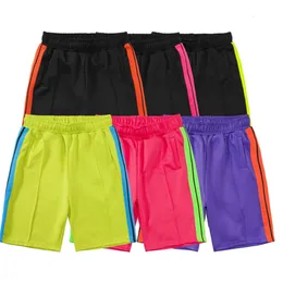 "Shorts de praia masculinos com decoração de listras - moda clássica multicolorida, ajuste solto, calças de moletom plus size nas cores preto, branco, azul e arco-íris"