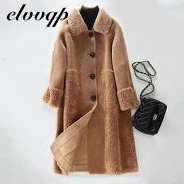 High Quality Women Winter Fur Coat Soft Sheep Shearing Wool Jacket Female Plush Lamb Fur Lined Overcoat Trench Coat 240103