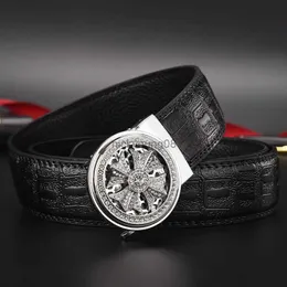 Cinturones Cinturones de negocios con patrón de cocodrilo para hombre, hebilla automática de diamantes a la moda, cinturones informales de piel sintética para hombre