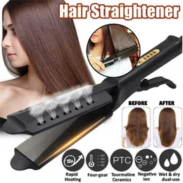 Professional Hair Straightener Four-Gear Temperature Adjustment Ceramic Tourmaline Ionic Steam Hair Straightener For Widen Panel 240104