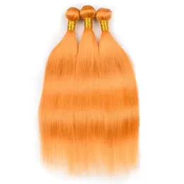 Wefts Pure Orange Straight Virgin Indian Human Hair 3 Bunds färgade orange mänskliga hårvävförlängningar Dubbel Wefts 1030 "Mixed Lengt