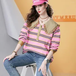 Frauen Blusen Mode Frau Bluse 2024 Frühling Und Herbst Lose Gestreiften Hemd Lange ärmeln Puppe Kragen Pullover Top