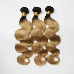 Väver 3st/parti brasiliansk ombre hår inslag två ton mörk rot 1b/613 1b/grå 1b/27 blond peruansk kroppsvåg mänskligt hår mjukt