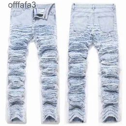 Lila Jeans Herrenhose Joint Trendy Heavy Industry Stacked Loose Pants mit Quastenstickerei Cut Ragged Fur Beard Saum Jeans für Männer