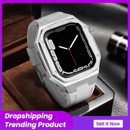 Zubehör Legierungsarmband und Gehäuse für Apple Watch 45 mm 44 mm für IWatch 7 41 mm Modifikation Metalllünette für Apple Watch 7 6 5 4 SE (GC10)