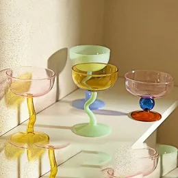 Round Bowl Goblet Dessert Glass Mug S-shaped Cup Stem Ice Cream Bowl Cup Milkshake Dessert Cup Colored Borosilicate Glass 240104