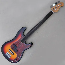 Fretless 4 Strings Tobacco Sunburst Electric Bass Guitar With 20 Frets Rosewood Freboard قابل للتخصيص
