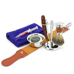 Lâminas ZY Homens Barbear Conjunto Reto Navalha Dobrável Corte Garganta Faca Afiar Strop Badger Escova de Cabelo Stand Titular Barbear Soap Tigela Caneca