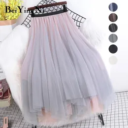 Юбка Beiyingni Женщины Tulle Tutu Midi Mesh Skirts Kawaii Подружки невесты хит цвета нерегулярная танце