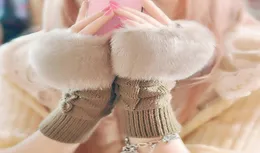 Lasperal 1 par luvas de moda feminina pele do falso mão pulso crochê malha luvas sem dedos inverno outono tricô8280184